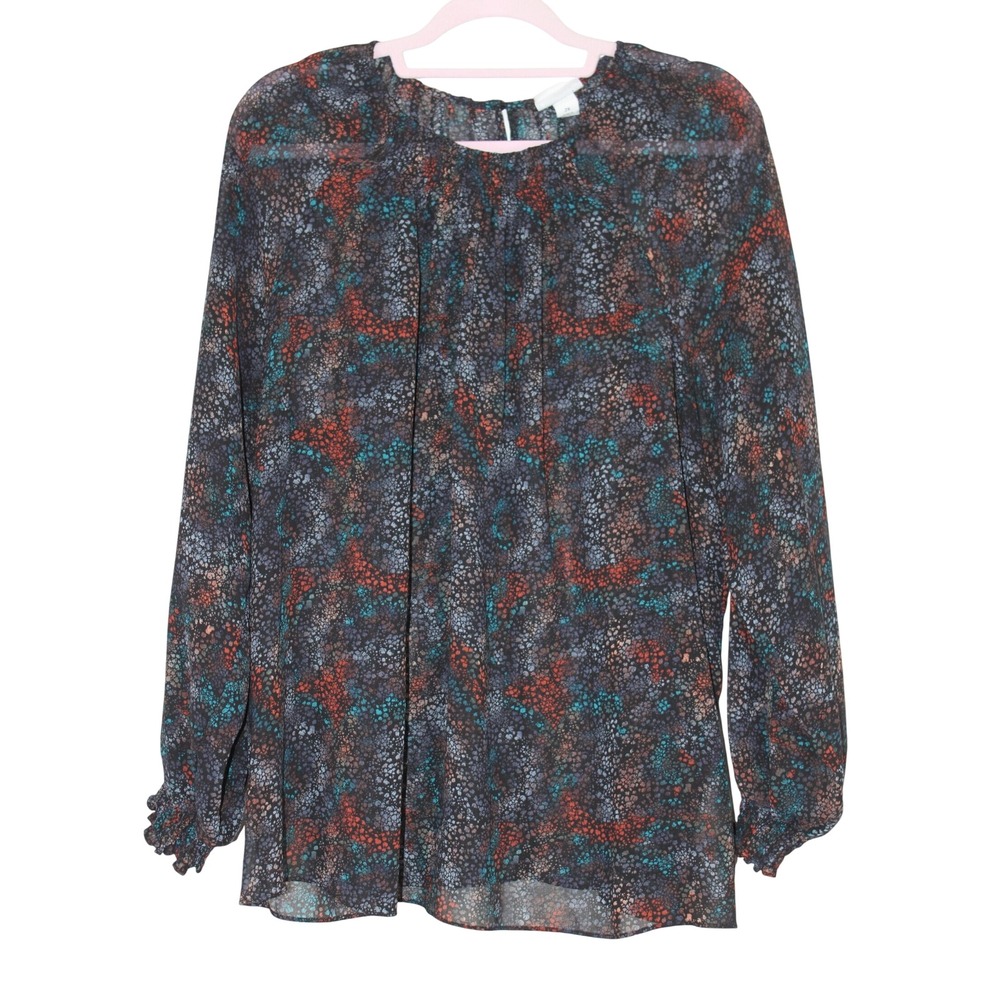 Ava & Viv Peasant Boho Chic Flowy Relaxed Blue Abstract Print Sheer Blouse 2X